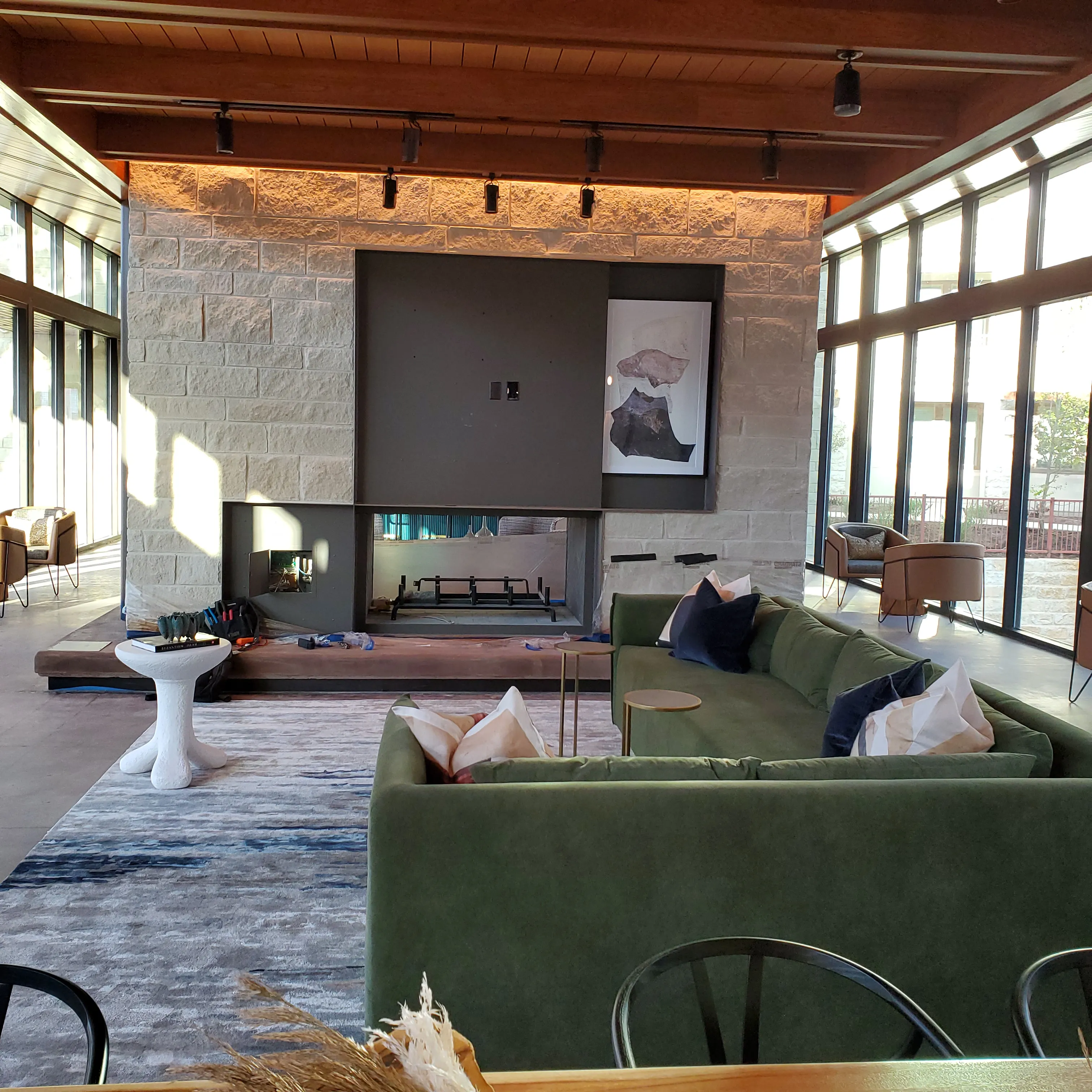 Floor-to-ceiling stone clubhouse build