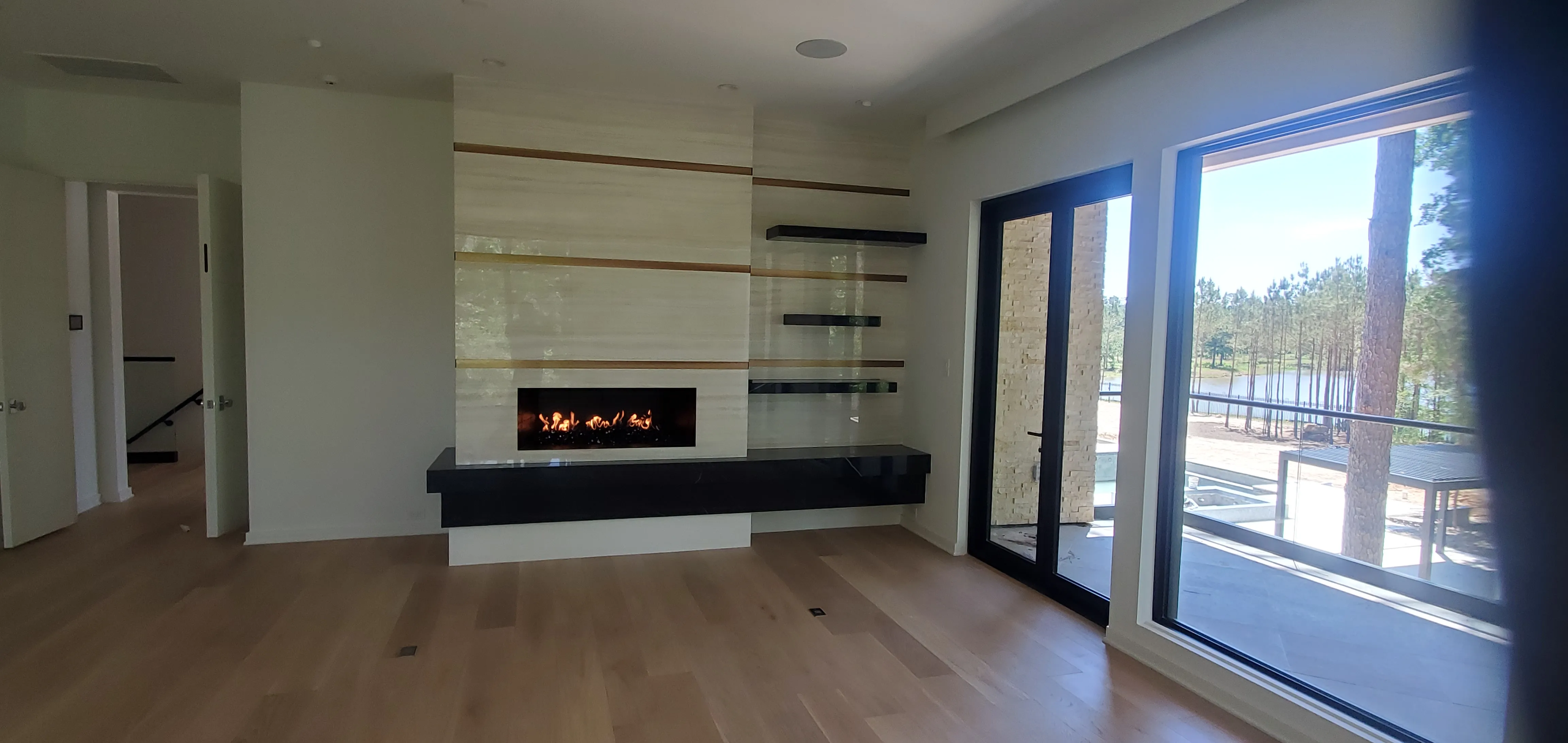 Modular masonry linear gas fireplace, The Woodlands install by Chim-Tex Construction